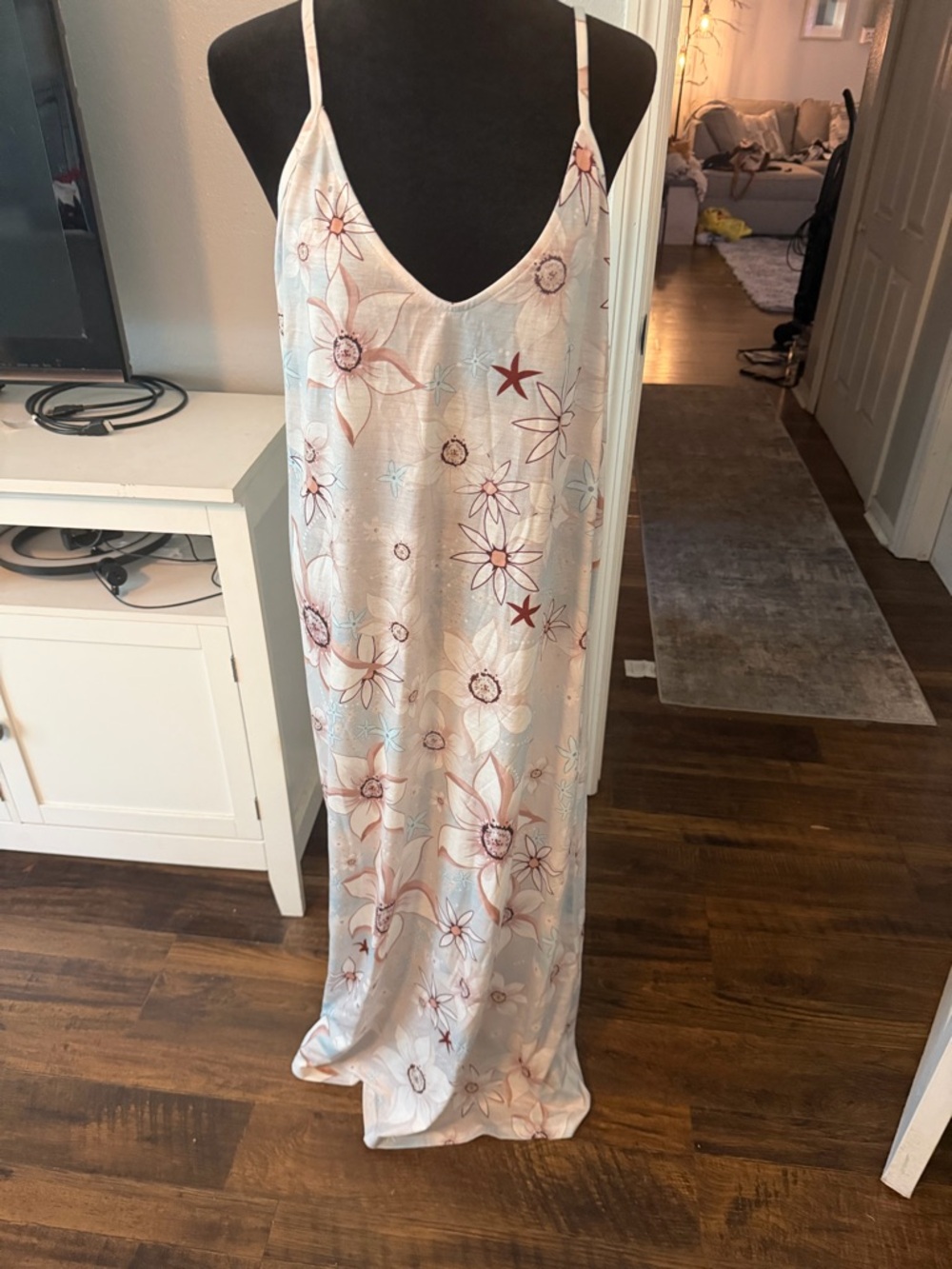 Floral Satin Slip Dress - Pink & Cream